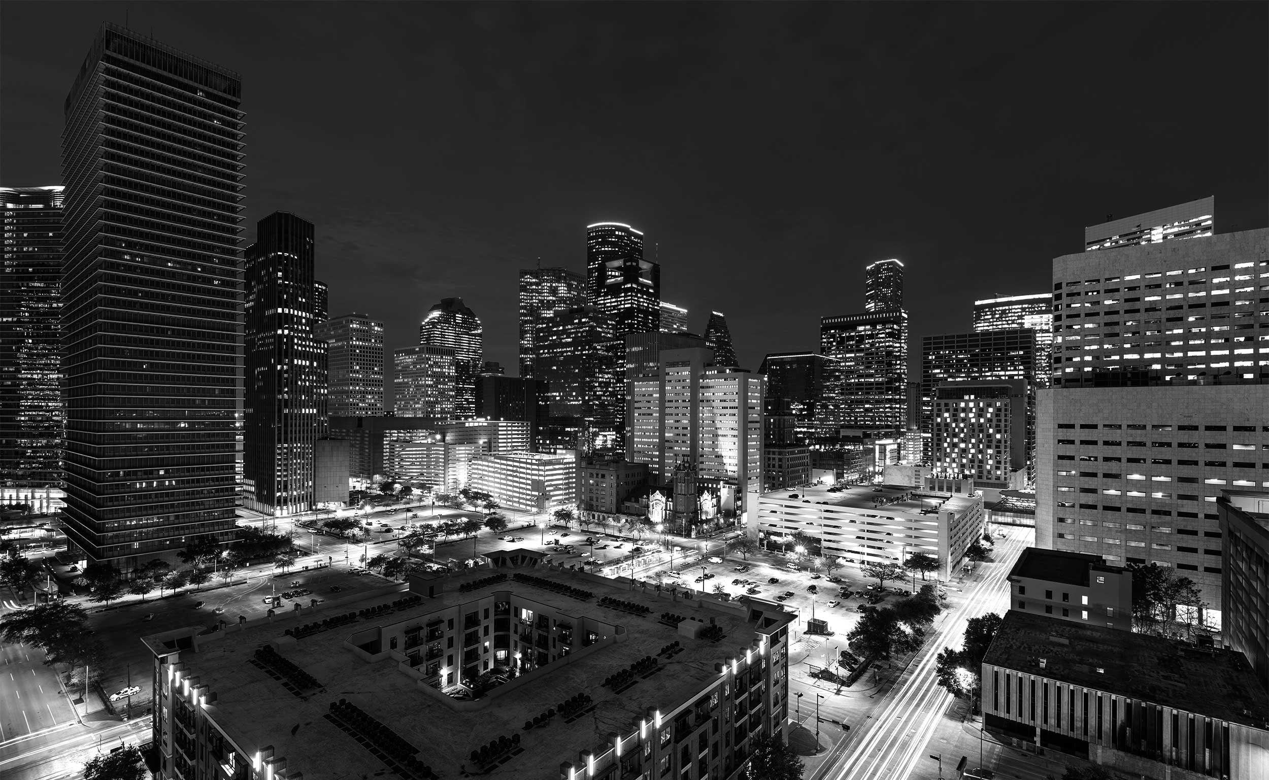 Houston skyline at night — home of the Volts